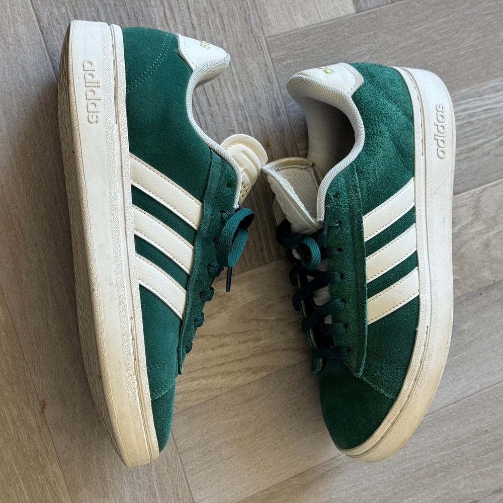 Adidas Grand Court 2.0 Collegiate Green Suede Sneakers White Stripes Men 10